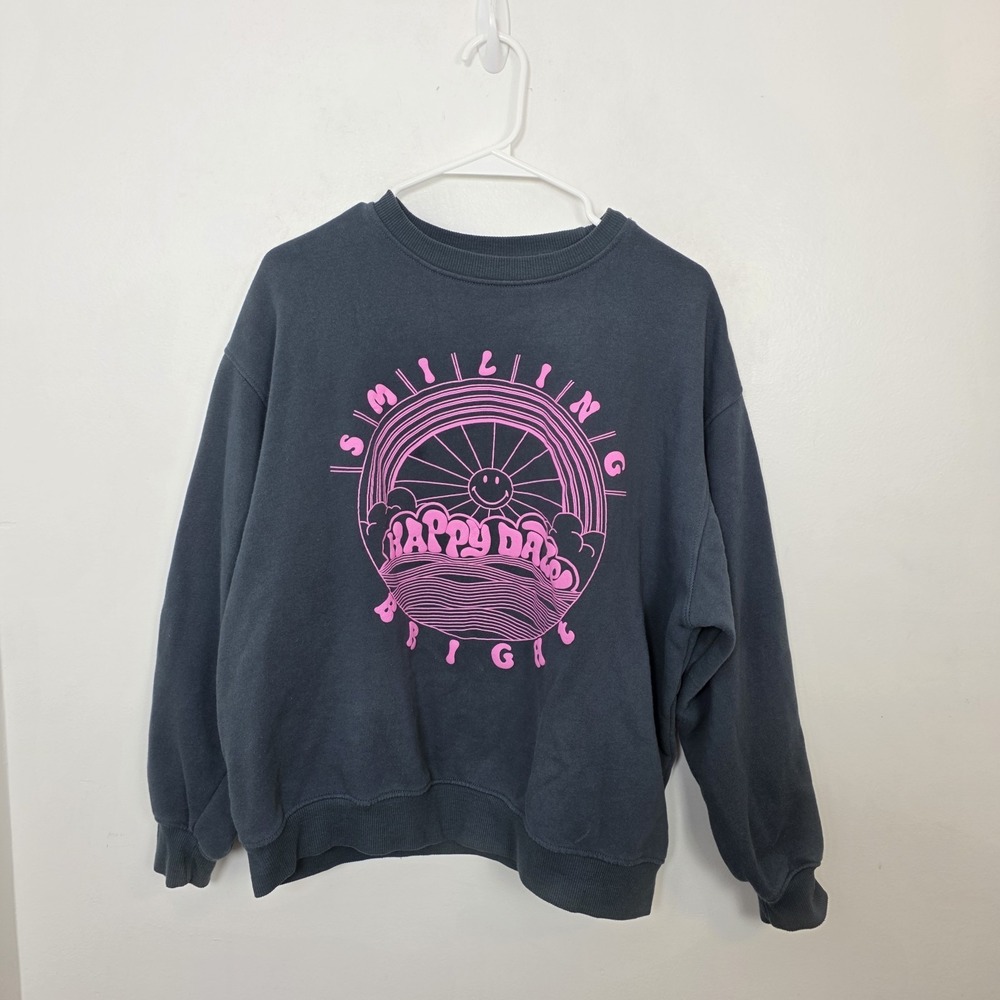 Cotton On Gray Pink Smiling Bright Graphic Baggy Sweatshirt Size L